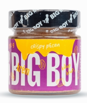 Crispy Pecan Arašídovo pekanový krém s bílou čokoládou, karamelem a rýžovými kuličkami 200 g BigBoy